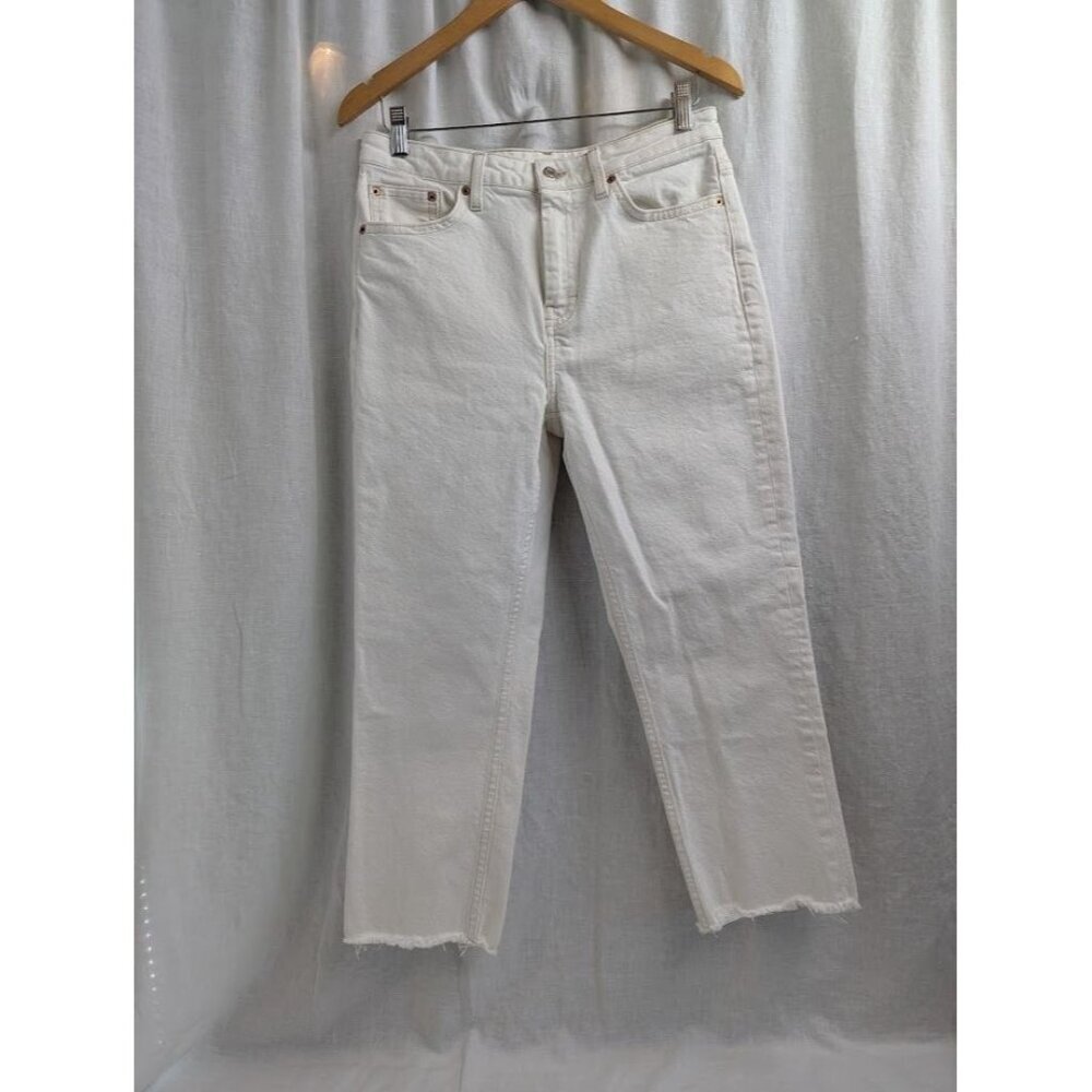 TOPSHOP women's 30" x 24" off white cropped jeans distressed edge 24" inseam H7